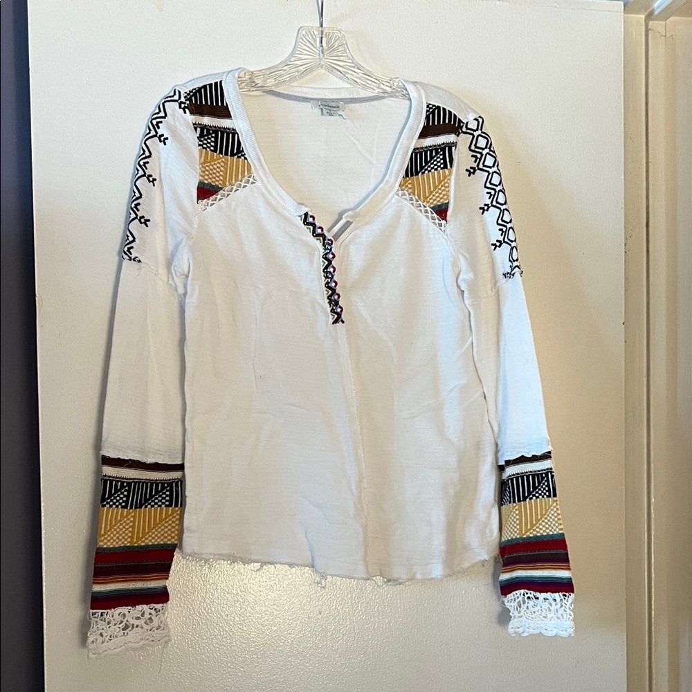 Sundance White Multicolor Embroidered Long Sleeve Top